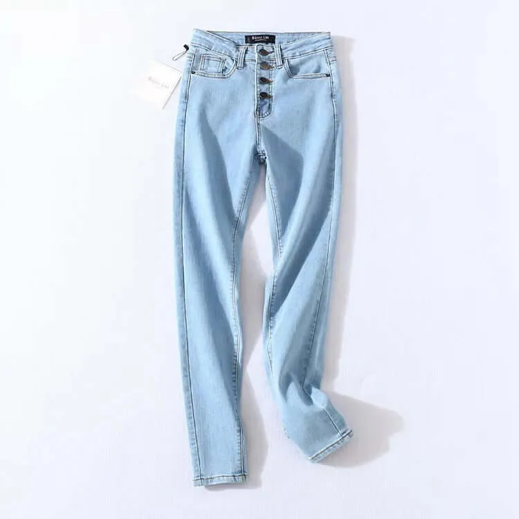 2020 spring and autumn new single-breasted jeans women's pencil pants trend tight high waist multi-button design pencil pants