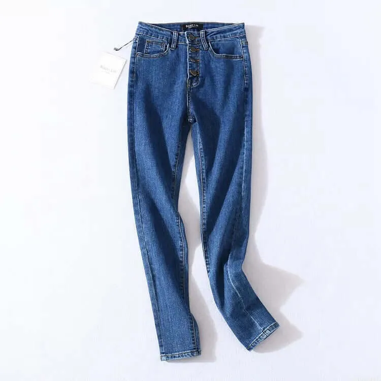 2020 spring and autumn new single-breasted jeans women's pencil pants trend tight high waist multi-button design pencil pants