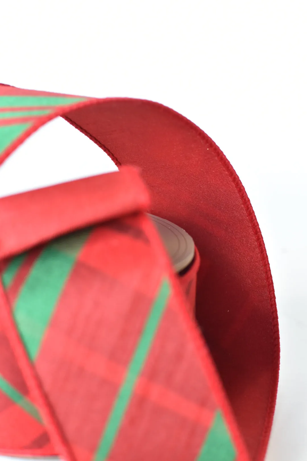 2.5" x 10yd Double Faced Red/Green Plaid Faux Dupioni Ribbon