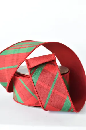 2.5" x 10yd Double Faced Red/Green Plaid Faux Dupioni Ribbon