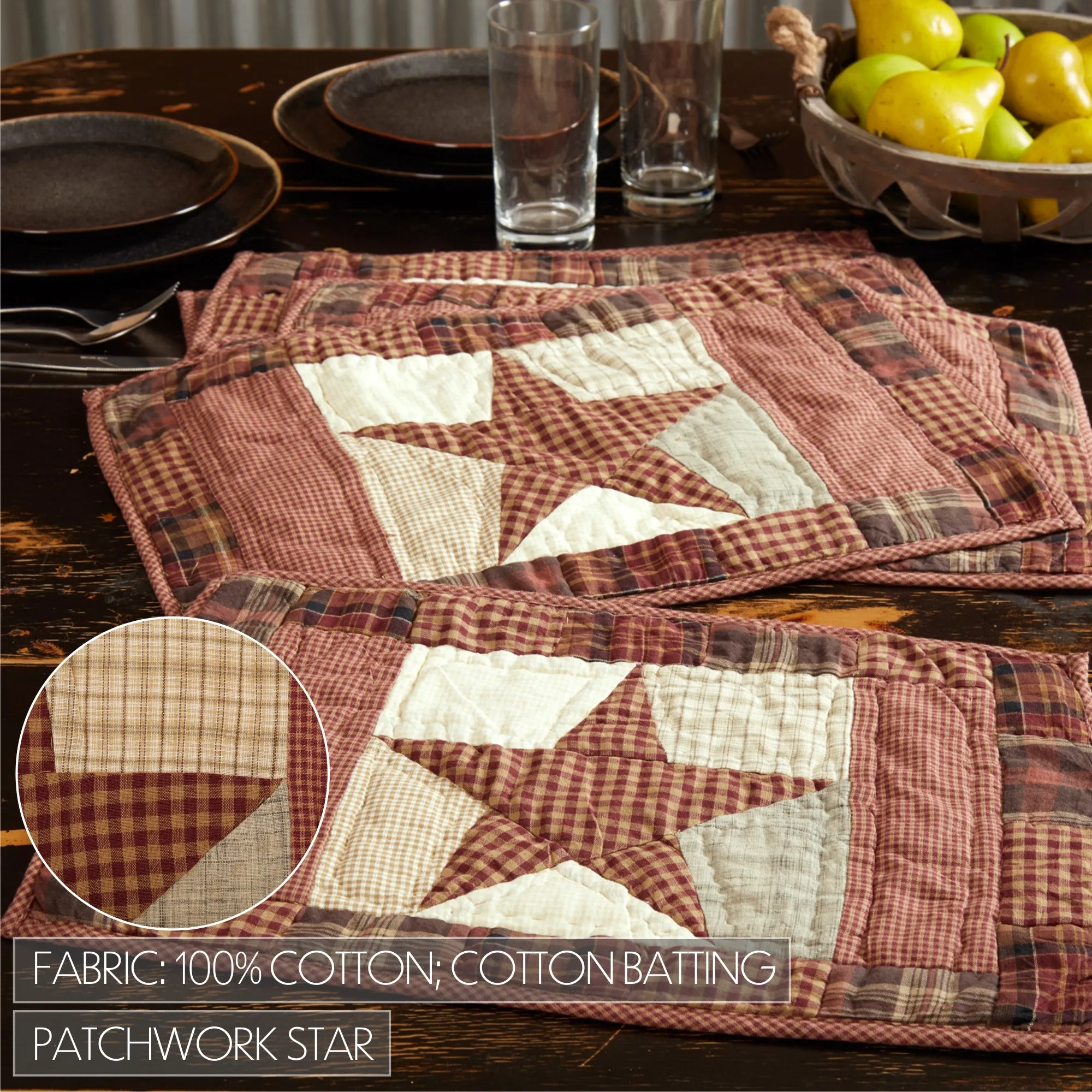 Abilene Star Quilted Placemat Set of 6 12x18