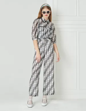 BORA AKSU Elastic Waist Printed Wide-Leg Trousers