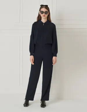 BORA AKSU Simple Coordinated Navy Blue Slimming Drape Wide-Leg Pants