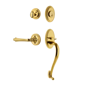 Classic Handleset with S-Grip and Classic Rosette with Fleur Lever in Polished Brass