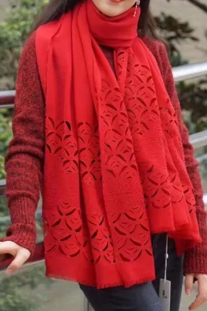 Cutwork Lattice Border | Embroidered Pure Cashmere Stole