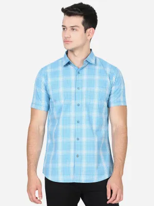 Estate Blue Checked Slim Fit Semi Casual Shirt | JadeBlue