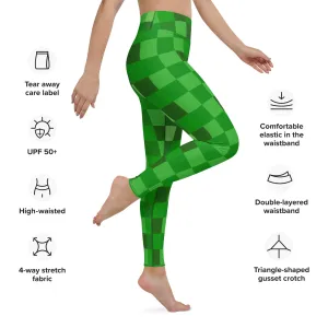 Green Building Blocks Miner Creep Pattern All Over Print Yoga Leggings