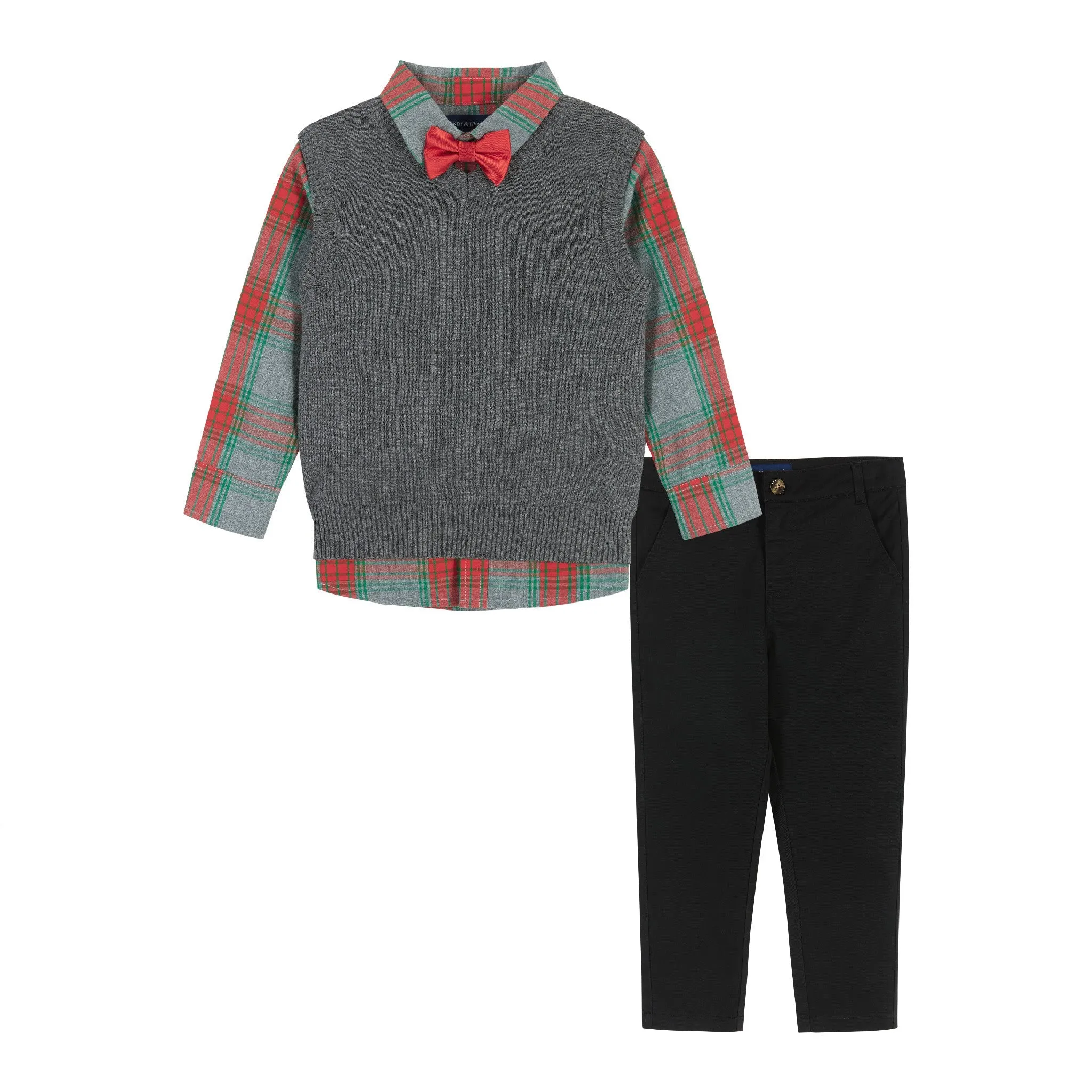 Holiday Check Buttondown W/ Vest Set  | Grey