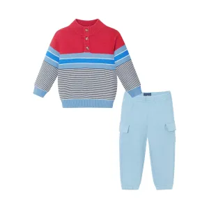 Infant Red/blue Striped Sweater & Jogger Set