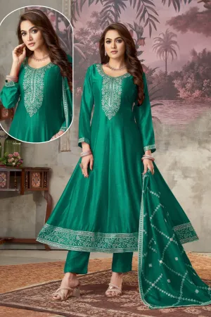 Jade Green Embroidered Premium Silk Anarkali Set