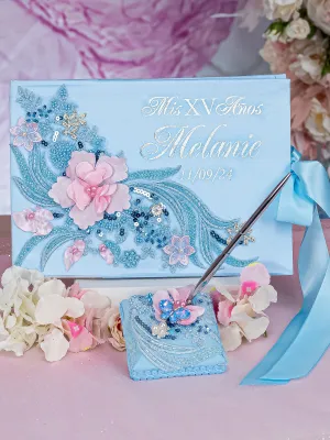 Light blue with Pink quinceanera guest book