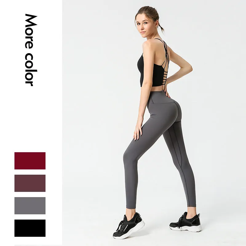 Nude solid color beautiful back sports underwear yoga suit women's hips running tight feet fitness pants