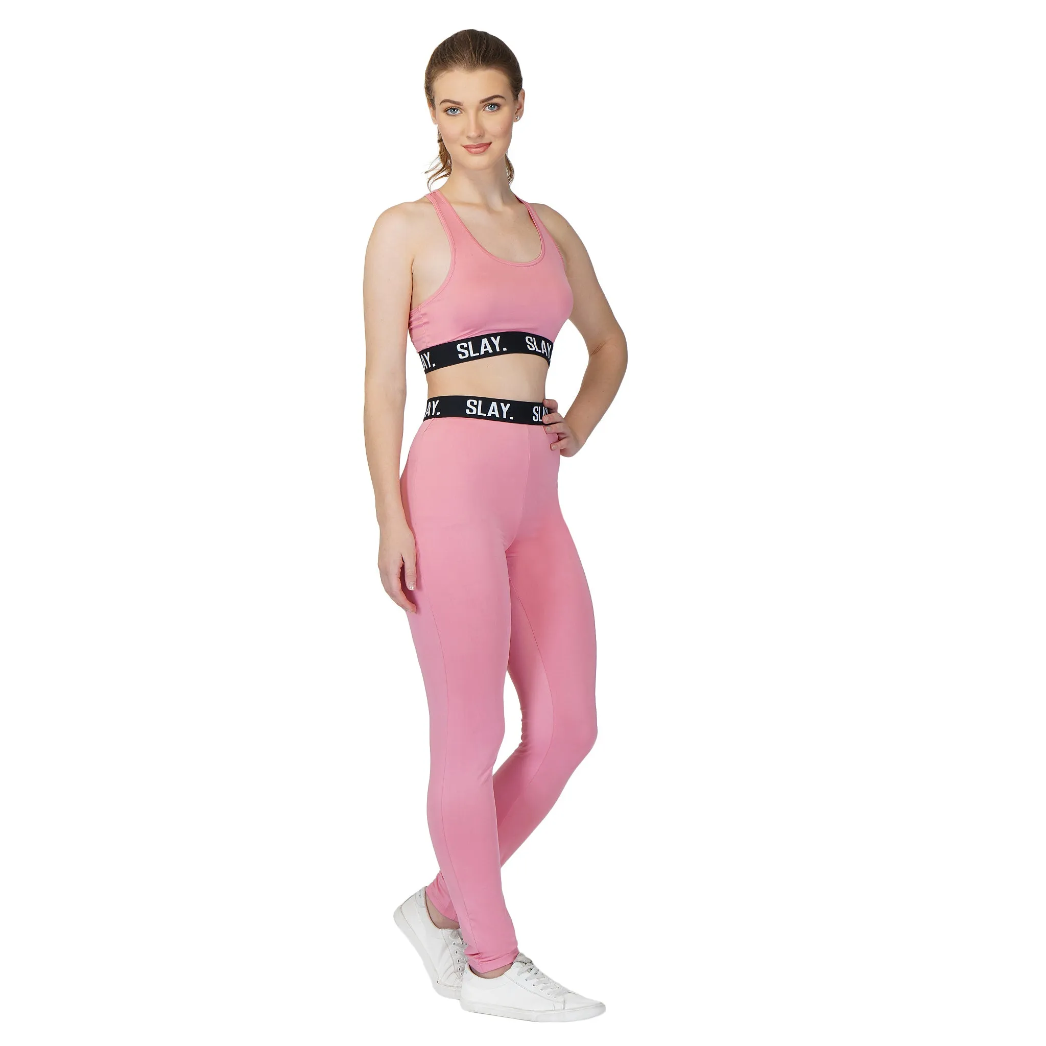 SLAY. Sport Women's Activewear Crop Top And Pants Co-ord Set Pink