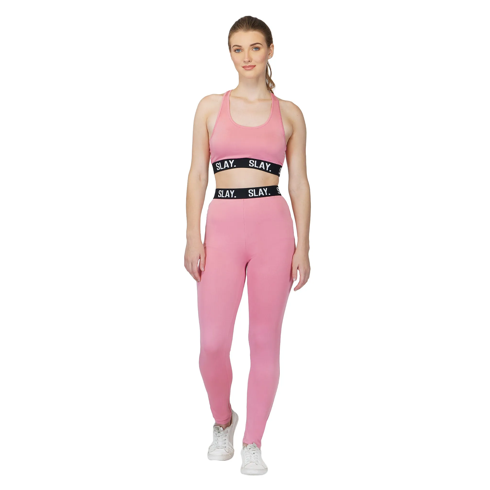 SLAY. Sport Women's Activewear Crop Top And Pants Co-ord Set Pink