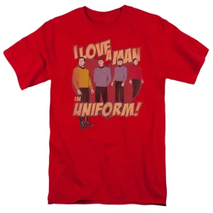 Star Trek Man in Uniform Mens T Shirt Red