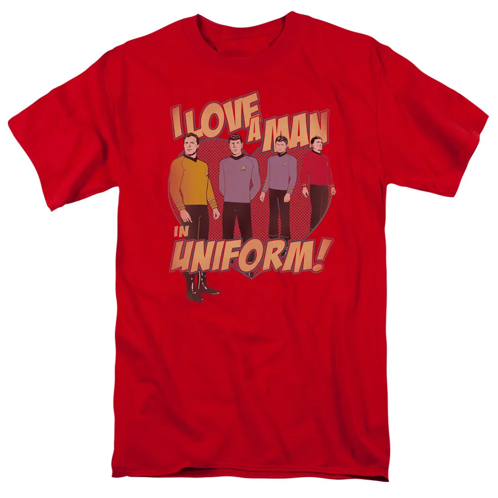 Star Trek Man in Uniform Mens T Shirt Red