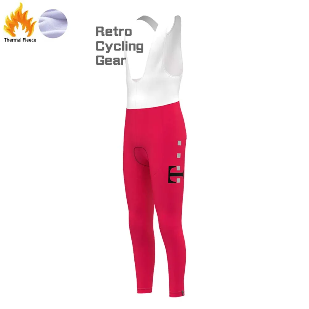 T Red Fleece Retro Cycling Bib Pants