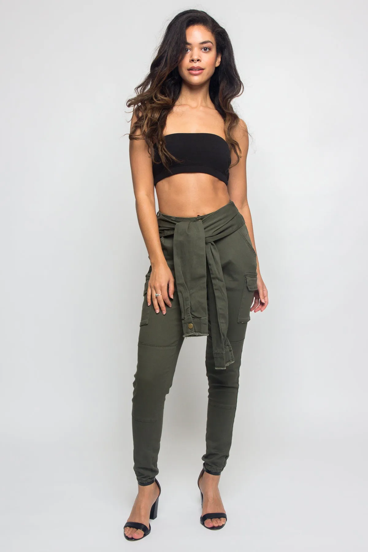 Tied Sleeve Illusion Cargo Jogger Pants