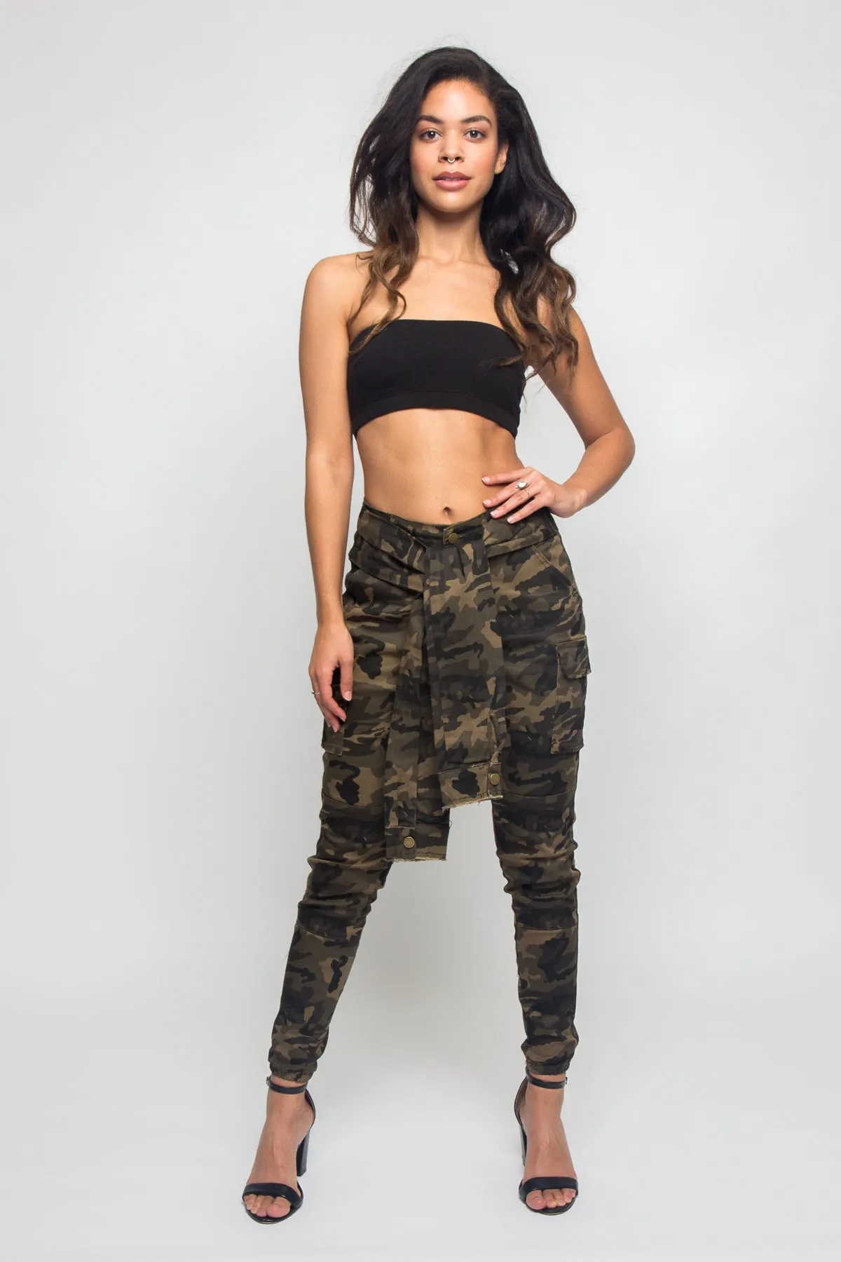 Tied Sleeve Illusion Cargo Jogger Pants