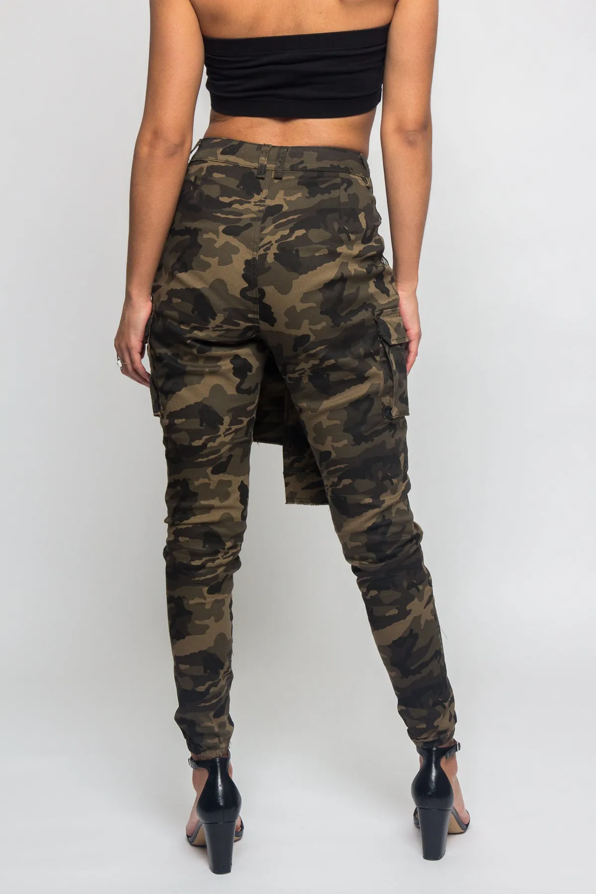 Tied Sleeve Illusion Cargo Jogger Pants