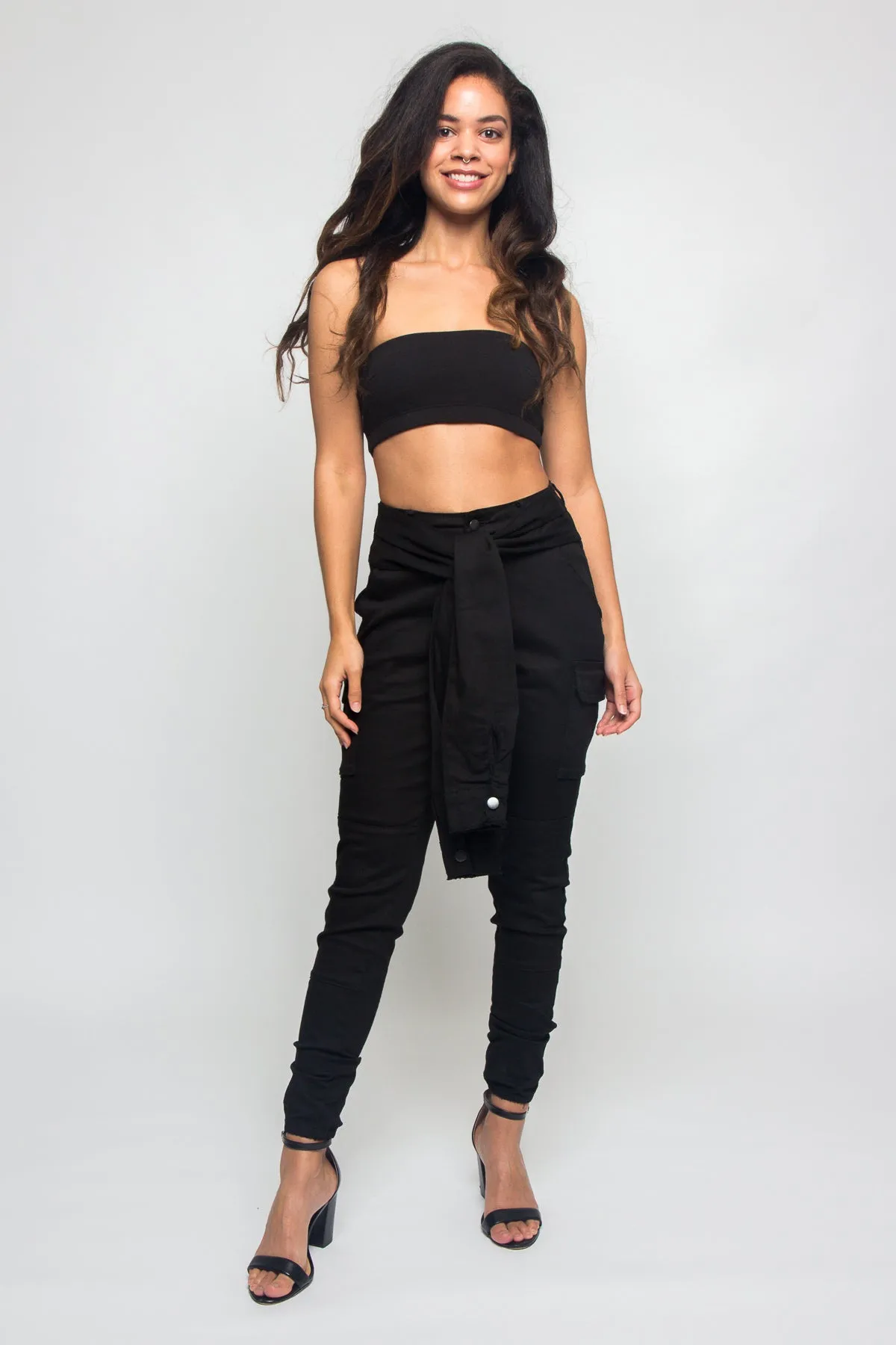 Tied Sleeve Illusion Cargo Jogger Pants