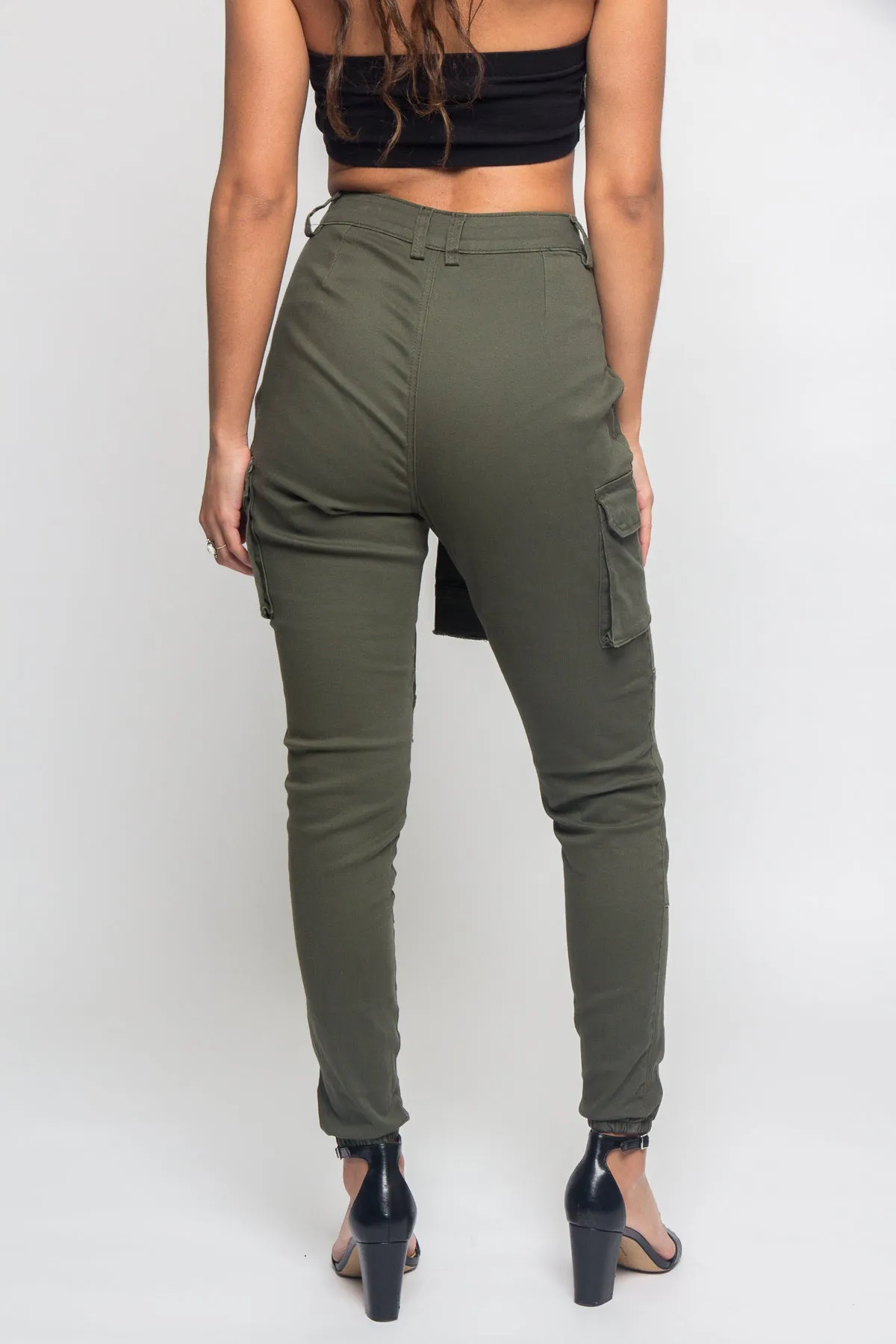 Tied Sleeve Illusion Cargo Jogger Pants