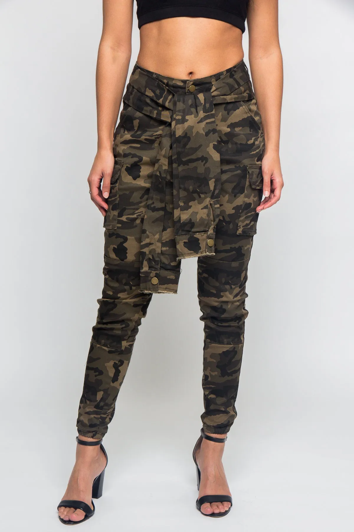 Tied Sleeve Illusion Cargo Jogger Pants