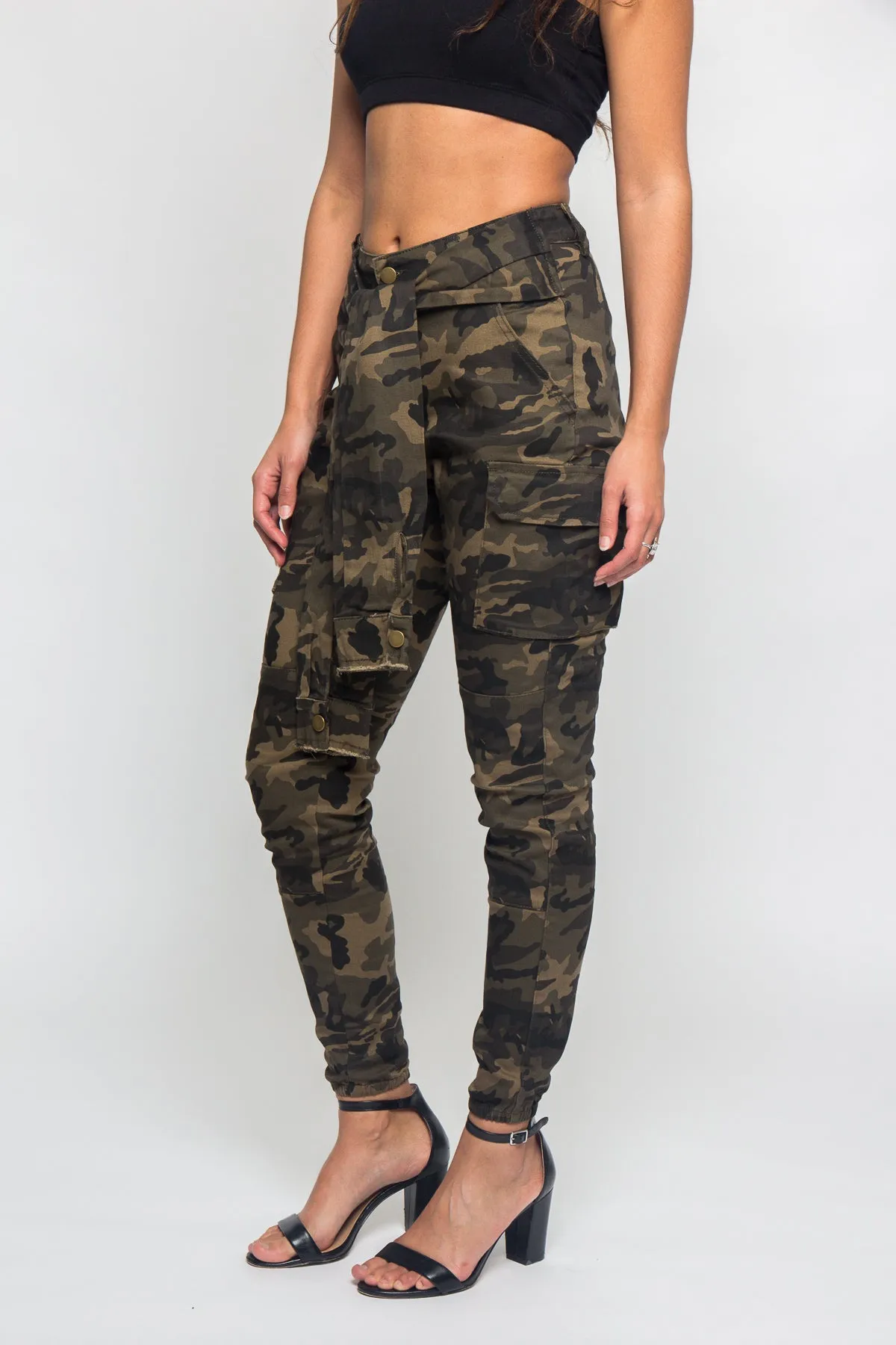 Tied Sleeve Illusion Cargo Jogger Pants