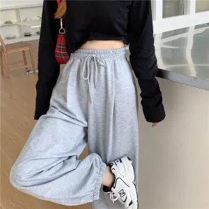 Wenkouban Women's Gray Sports Pants 2022 Fall Style Loose-Fitting Loose Pants Fashion Casual Sports Pants Black Trousers Jogger Streetwear